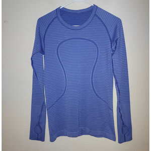 Lululemon Womens Training Shirt sz 8 Long Sleeve Swiftly Tech Running Slim Blue